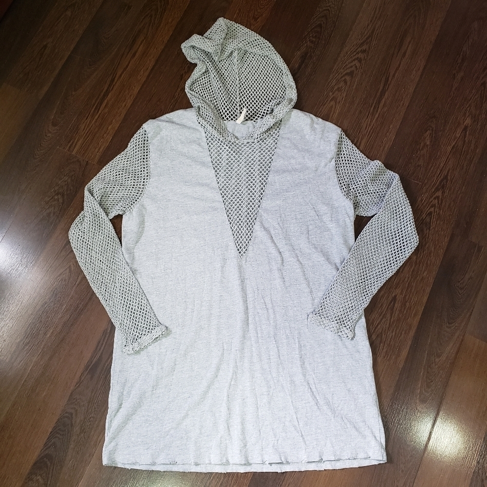 Emma & Sam Grey Tunic with Netted Hoodie | Size Small
